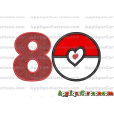 Pokeball with Heart Applique Embroidery Design Birthday Number 8