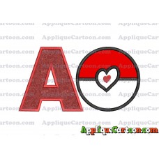 Pokeball with Heart Applique Embroidery Design With Alphabet A