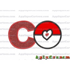Pokeball with Heart Applique Embroidery Design With Alphabet C
