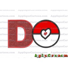 Pokeball with Heart Applique Embroidery Design With Alphabet D