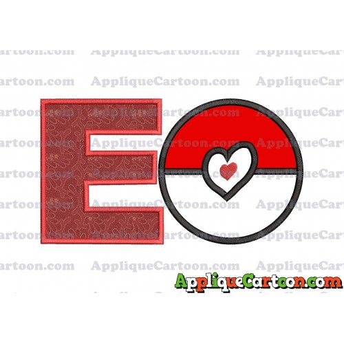 Pokeball with Heart Applique Embroidery Design With Alphabet E