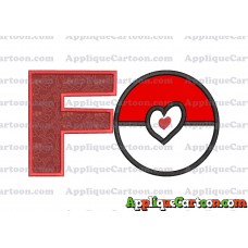Pokeball with Heart Applique Embroidery Design With Alphabet F