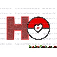 Pokeball with Heart Applique Embroidery Design With Alphabet H