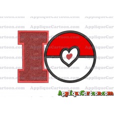 Pokeball with Heart Applique Embroidery Design With Alphabet I
