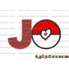 Pokeball with Heart Applique Embroidery Design With Alphabet J
