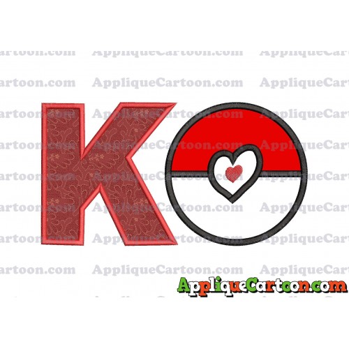 Pokeball with Heart Applique Embroidery Design With Alphabet K