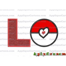 Pokeball with Heart Applique Embroidery Design With Alphabet L