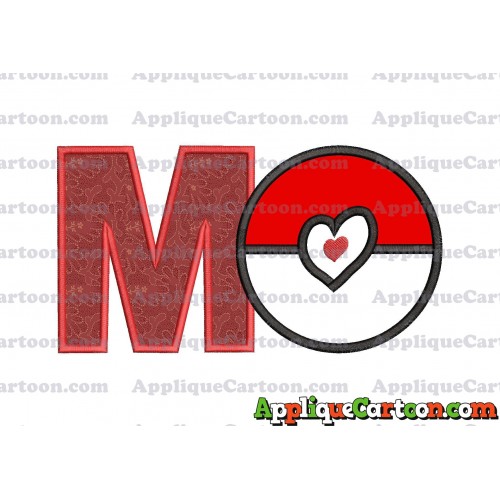 Pokeball with Heart Applique Embroidery Design With Alphabet M