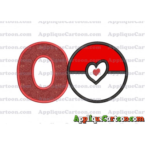 Pokeball with Heart Applique Embroidery Design With Alphabet O
