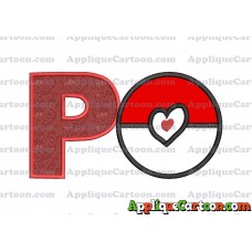 Pokeball with Heart Applique Embroidery Design With Alphabet P