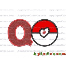 Pokeball with Heart Applique Embroidery Design With Alphabet Q