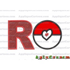 Pokeball with Heart Applique Embroidery Design With Alphabet R