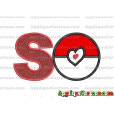 Pokeball with Heart Applique Embroidery Design With Alphabet S