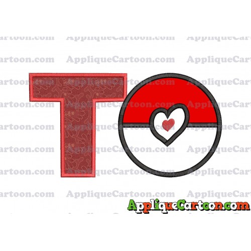 Pokeball with Heart Applique Embroidery Design With Alphabet T