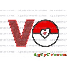 Pokeball with Heart Applique Embroidery Design With Alphabet V