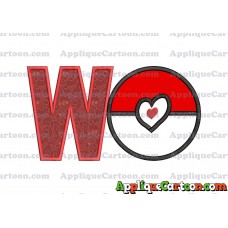 Pokeball with Heart Applique Embroidery Design With Alphabet W