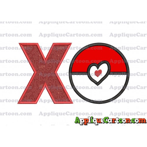 Pokeball with Heart Applique Embroidery Design With Alphabet X