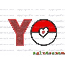 Pokeball with Heart Applique Embroidery Design With Alphabet Y