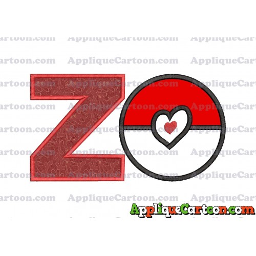 Pokeball with Heart Applique Embroidery Design With Alphabet Z