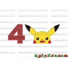 Pokemon Applique Embroidery Design Birthday Number 4