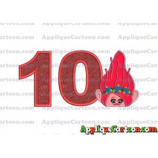 Poppy Troll Head Applique Embroidery Design Birthday Number 10