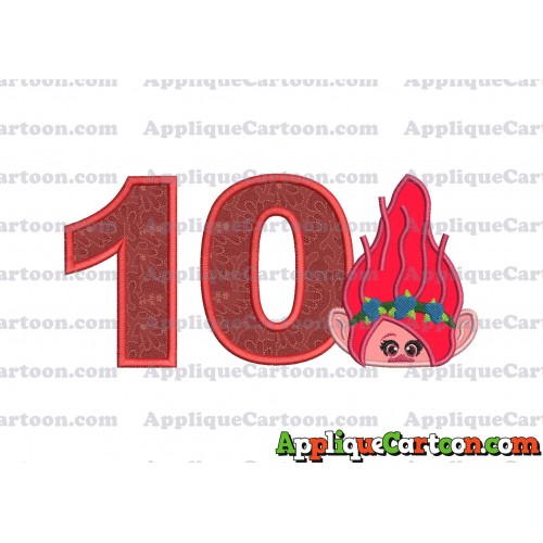 Poppy Troll Head Applique Embroidery Design Birthday Number 10