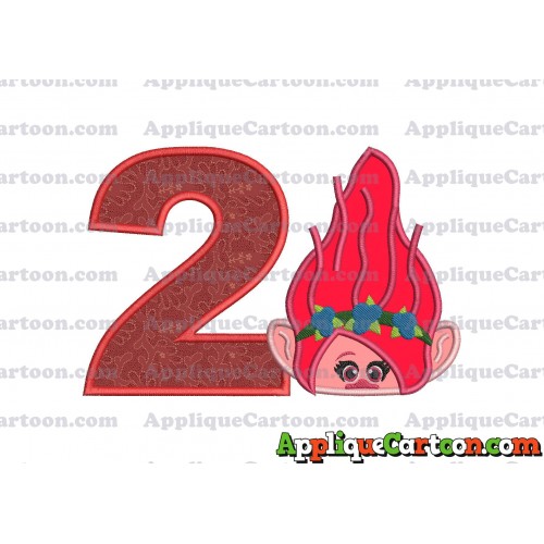 Poppy Troll Head Applique Embroidery Design Birthday Number 2