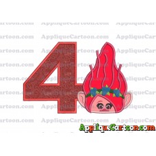 Poppy Troll Head Applique Embroidery Design Birthday Number 4