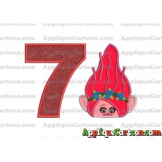 Poppy Troll Head Applique Embroidery Design Birthday Number 7