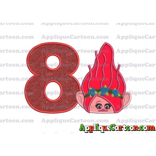 Poppy Troll Head Applique Embroidery Design Birthday Number 8