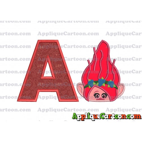 Poppy Troll Head Applique Embroidery Design With Alphabet A
