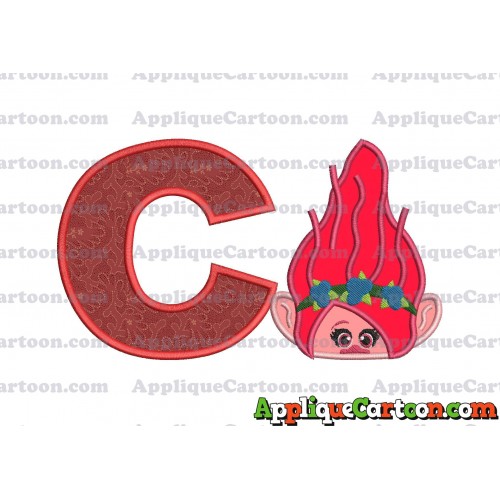 Poppy Troll Head Applique Embroidery Design With Alphabet C