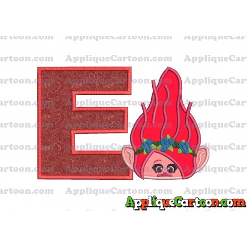 Poppy Troll Head Applique Embroidery Design With Alphabet E