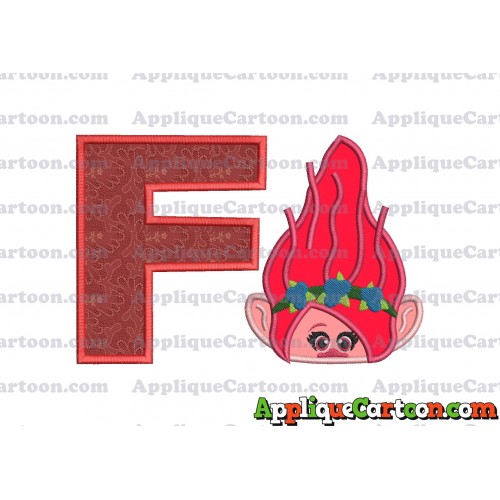 Poppy Troll Head Applique Embroidery Design With Alphabet F