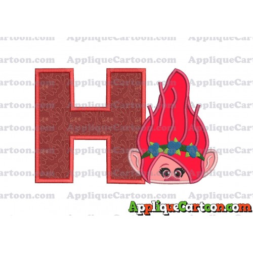 Poppy Troll Head Applique Embroidery Design With Alphabet H