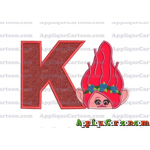 Poppy Troll Head Applique Embroidery Design With Alphabet K