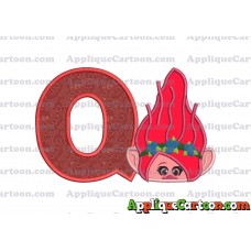 Poppy Troll Head Applique Embroidery Design With Alphabet Q