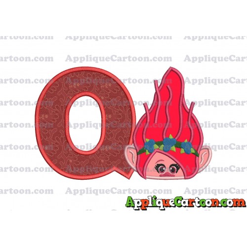 Poppy Troll Head Applique Embroidery Design With Alphabet Q