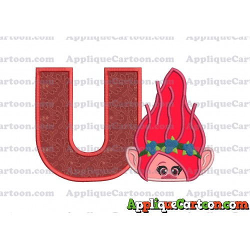 Poppy Troll Head Applique Embroidery Design With Alphabet U