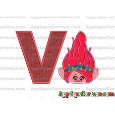 Poppy Troll Head Applique Embroidery Design With Alphabet V