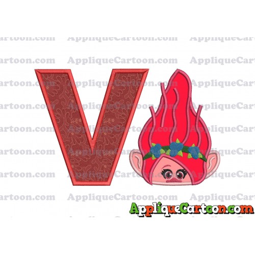 Poppy Troll Head Applique Embroidery Design With Alphabet V