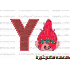 Poppy Troll Head Applique Embroidery Design With Alphabet Y