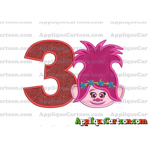 Poppy Trolls Machine Applique Design 01 Birthday Number 3