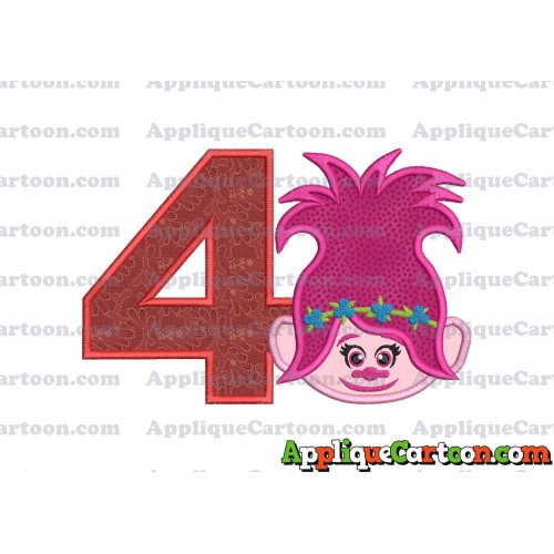 Poppy Trolls Machine Applique Design 01 Birthday Number 4