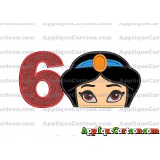 Princess Jasmine Applique 02 Embroidery Design Birthday Number 6