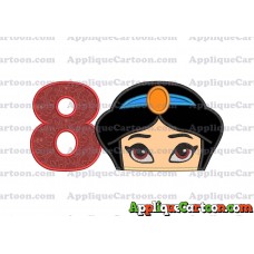 Princess Jasmine Applique 02 Embroidery Design Birthday Number 8