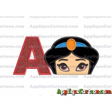 Princess Jasmine Applique 02 Embroidery Design With Alphabet A