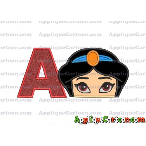 Princess Jasmine Applique 02 Embroidery Design With Alphabet A