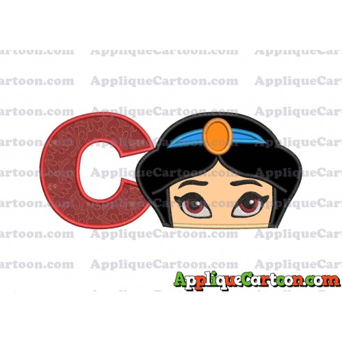 Princess Jasmine Applique 02 Embroidery Design With Alphabet C