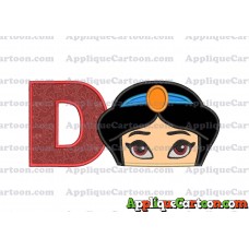 Princess Jasmine Applique 02 Embroidery Design With Alphabet D
